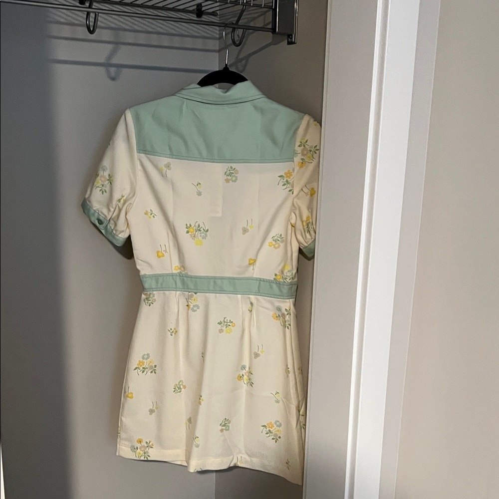 Urban Outfitters Cream Mini Dress with Mint Trim and Yellow Floral - Picture 11 of 11